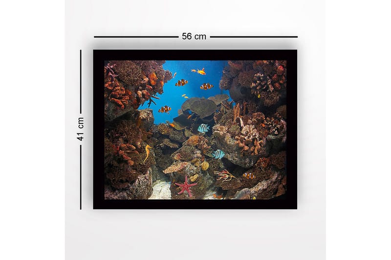 Inramad Canvastavla i trä - 41x56 cm - Färgglad undervattensscen med korallrev och simmande fiskar - Blå / Orange / Grön - Inredning & dekor - Tavlor & konst