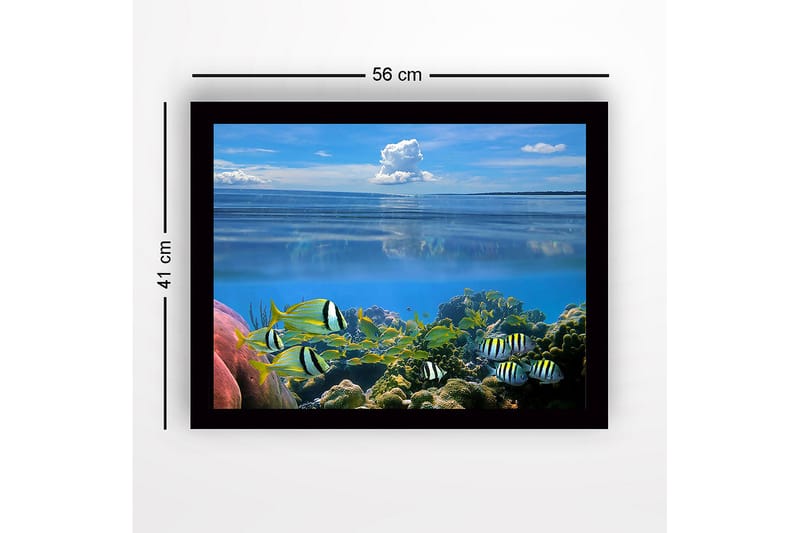 Inramad Canvastavla i trä - 41x56 cm - Färgglad undervattensscen med simmande fiskar och korallrev - Blå / Grön / Gul - Inredning & dekor - Tavlor & konst