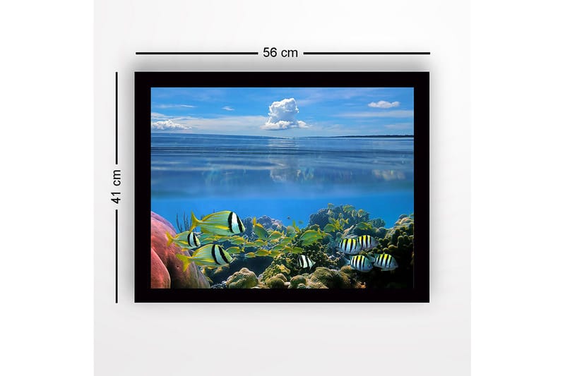 Inramad Canvastavla i trä - 41x56 cm - Färgglad undervattensscen med simmande fiskar och korallrev - Blå / Grön / Gul - Inredning & dekor - Tavlor & konst