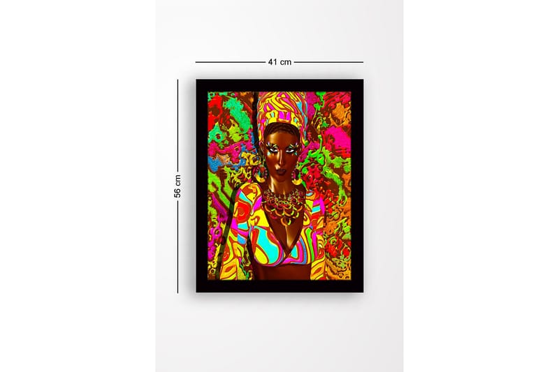 Inramad Canvastavla i trä - 41x56 cm - Färgglad porträtt av en kvinna med traditionella smycken och kläder - Rosa / Grön / Orange - Inredning & dekor - Tavlor & konst