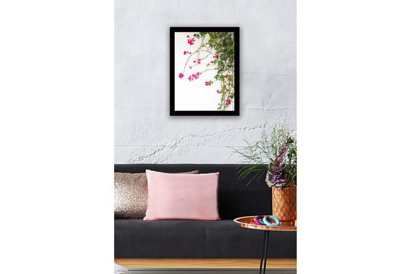 Inramad Canvastavla i trä - 41x56 cm - Färgglada blommor av bougainvillea som klättrar längs en gren - Rosa / Grön - Inredning & dekor - Tavlor & konst