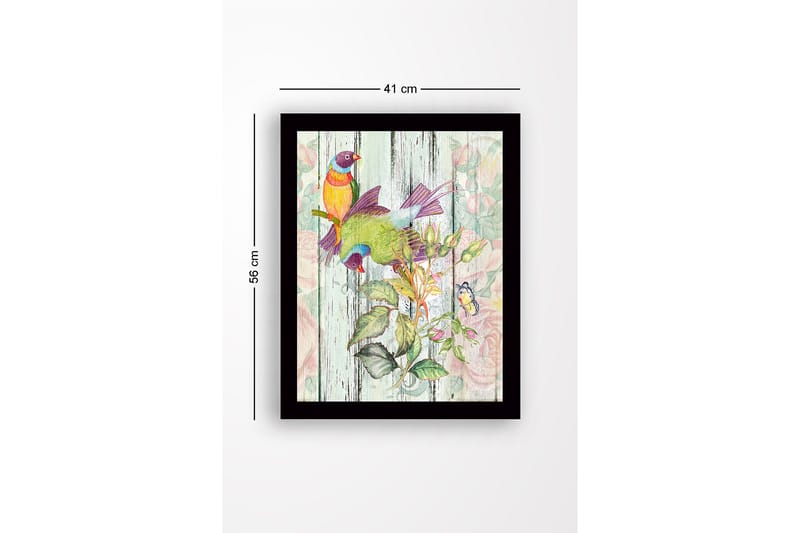 Inramad Canvastavla i trä - 41x56 cm - Färgglada fåglar i en botanisk komposition - Grön / Gul / Lila - Inredning & dekor - Tavlor & konst