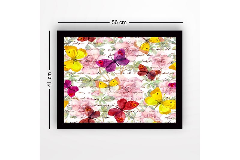 Inramad Canvastavla i trä - 41x56 cm - Färgglada fjärilar i en blomstrande komposition - Gul / Lila / Rosa - Inredning & dekor - Tavlor & konst