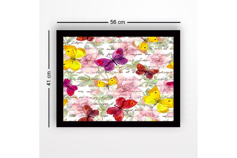 Inramad Canvastavla i trä - 41x56 cm - Färgglada fjärilar i en blomstrande komposition - Gul / Lila / Rosa - Inredning & dekor - Tavlor & konst