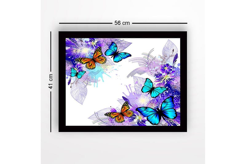 Inramad Canvastavla i trä - 41x56 cm - Färgglada fjärilar i en livlig komposition - Blå / Orange / Lila - Inredning & dekor - Tavlor & konst