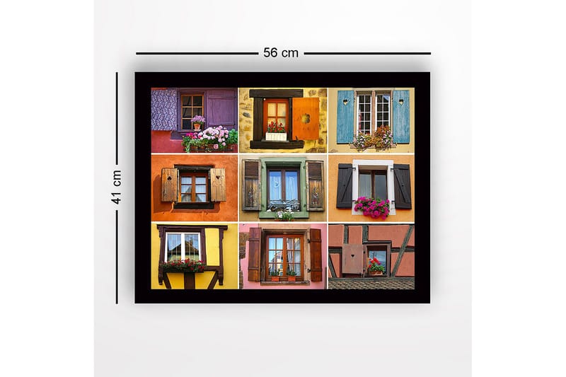 Inramad Canvastavla i trä - 41x56 cm - Färgglada fönster med blomsterarrangemang - Lila / Orange / Grön - Inredning & dekor - Tavlor & konst