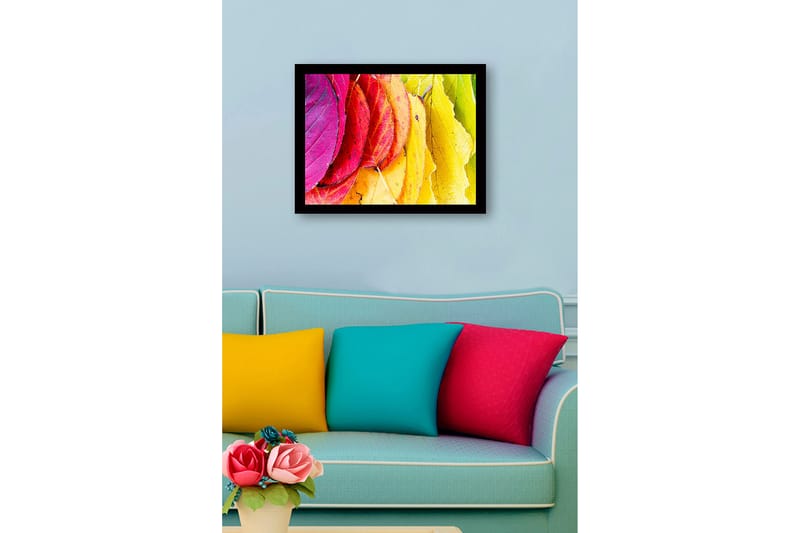 Inramad Canvastavla i trä - 41x56 cm - Färgglada höstlöv i olika nyanser - Rosa / Röd / Gul - Inredning & dekor - Tavlor & konst