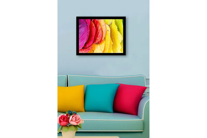 Inramad Canvastavla i trä - 41x56 cm - Färgglada höstlöv i olika nyanser - Rosa / Röd / Gul - Inredning & dekor - Tavlor & konst