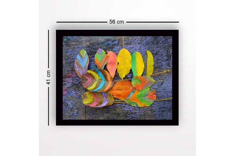 Inramad Canvastavla i trä - 41x56 cm - Färgglada löv arrangerade på en mörk bakgrund - Gul / Lila / Grön - Inredning & dekor - Tavlor & konst