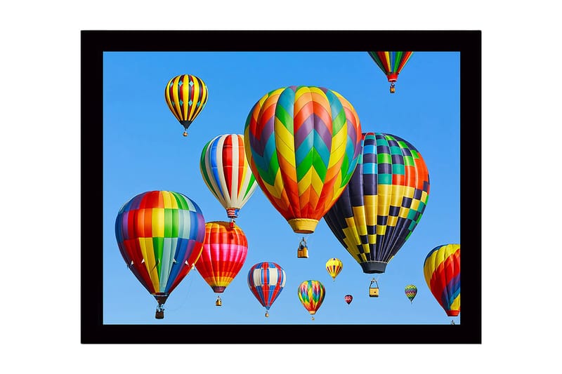 Inramad Canvastavla i trä - 41x56 cm - Färgglada luftballonger som svävar över en klarblå himmel - Röd / Grön / Gul - Inredning & dekor - Tavlor & konst