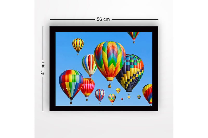Inramad Canvastavla i trä - 41x56 cm - Färgglada luftballonger som svävar över en klarblå himmel - Röd / Grön / Gul - Inredning & dekor - Tavlor & konst