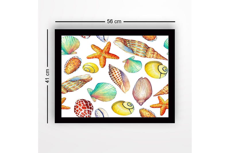 Inramad Canvastavla i trä - 41x56 cm - Färgglada snäckor och sjöstjärnor i en lekfull komposition - Gul / Orange / Grön - Inredning & dekor - Tavlor & konst