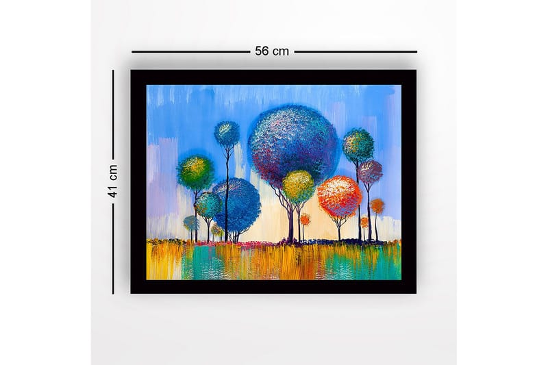 Inramad Canvastavla i trä - 41x56 cm - Färgglada träd i en livlig landskapskomposition - Blå / Grön / Orange - Inredning & dekor - Tavlor & konst