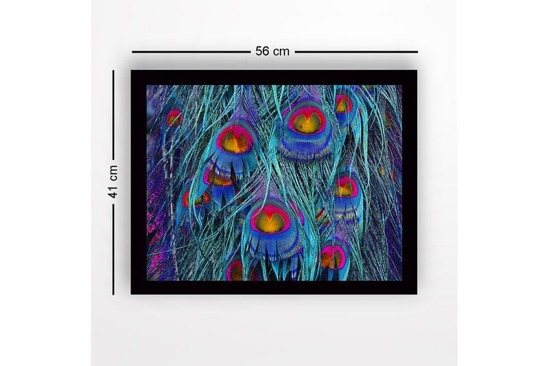 Inramad Canvastavla i trä - 41x56 cm - Färgglada påfågelsfjädrar i en abstrakt komposition - Turkos / Lila / Guld - Inredning & dekor - Tavlor & konst