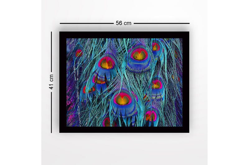 Inramad Canvastavla i trä - 41x56 cm - Färgglada påfågelsfjädrar i en abstrakt komposition - Turkos / Lila / Guld - Inredning & dekor - Tavlor & konst