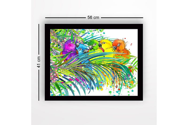 Inramad Canvastavla i trä - 41x56 cm - Färgglada papegojor omgivna av tropiska växter - Grön / Blå / Gul - Inredning & dekor - Tavlor & konst