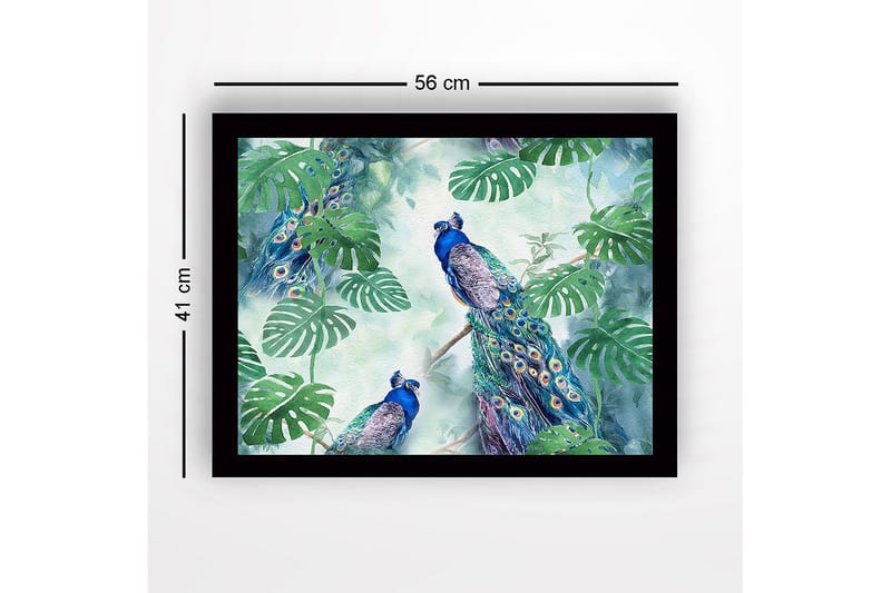 Inramad Canvastavla i trä - 41x56 cm - Färgglada påfåglar omgivna av tropiska växter - Grön / Blå / Turkos - Inredning & dekor - Tavlor & konst