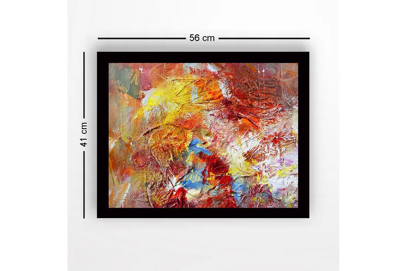 Inramad Canvastavla i trä - 41x56 cm - Färgrik abstrakt komposition med dynamiska former - Röd / Gul / Blå - Inredning & dekor - Tavlor & konst