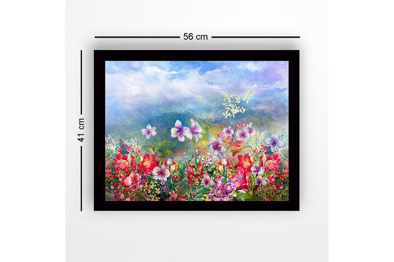 Inramad Canvastavla i trä - 41x56 cm - Färgrik blomsteräng med olika blommor i full blomning - Röd / Lila / Grön - Inredning & dekor - Tavlor & konst