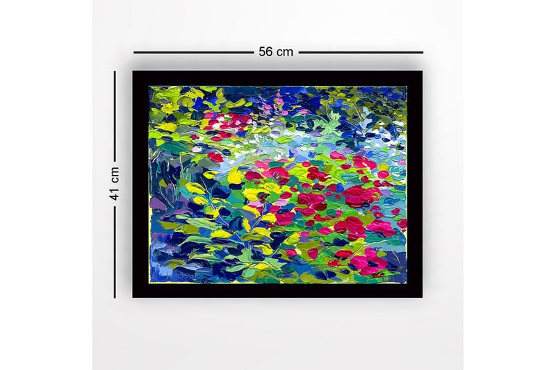 Inramad Canvastavla i trä - 41x56 cm - Färgrik blomsteräng med rosor och gröna blad - Grön / Röd / Blå - Inredning & dekor - Tavlor & konst