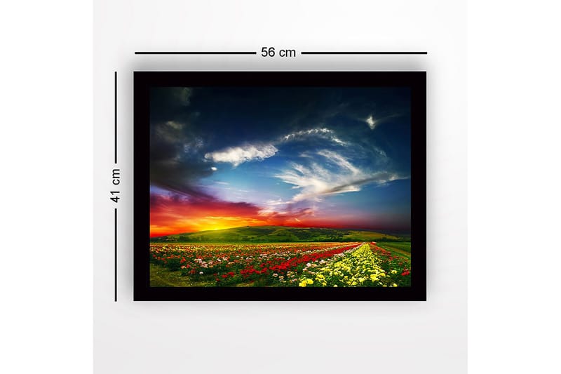 Inramad Canvastavla i trä - 41x56 cm - Färgrik blomsteräng under en dramatisk solnedgång - Röd / Gul / Grön - Inredning & dekor - Tavlor & konst