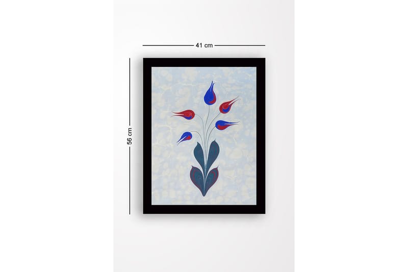 Inramad Canvastavla i trä - 41x56 cm - Färgrik blomsterbukett med stiliserade knoppar - Röd / Blå / Grön - Inredning & dekor - Tavlor & konst