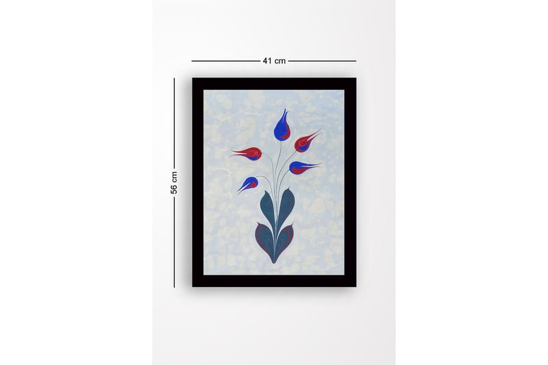 Inramad Canvastavla i trä - 41x56 cm - Färgrik blomsterbukett med stiliserade knoppar - Röd / Blå / Grön - Inredning & dekor - Tavlor & konst