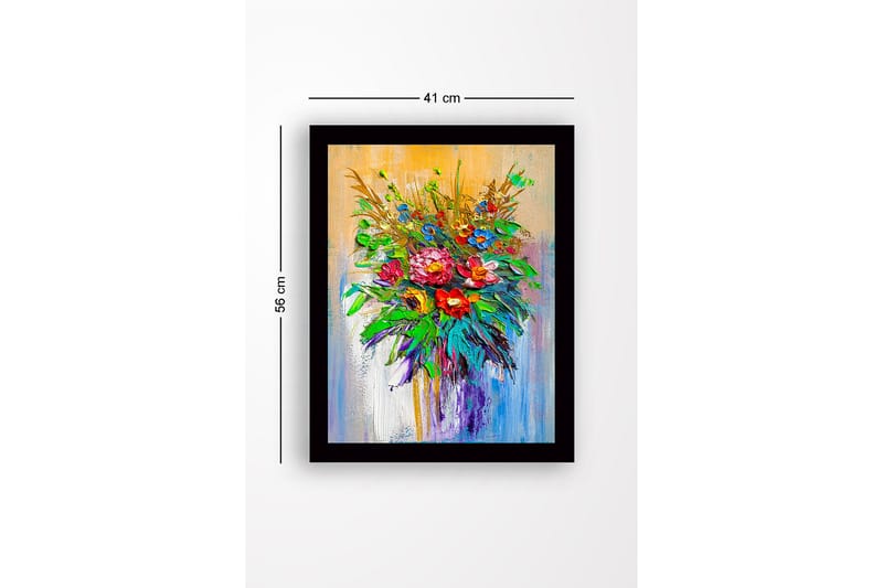 Inramad Canvastavla i tr�ä - 41x56 cm - Färgrik bukett av blommor - Grön / Röd / Blå - Inredning & dekor - Tavlor & konst