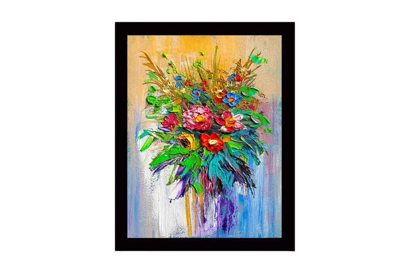 Inramad Canvastavla i trä - 41x56 cm - Färgrik bukett av blommor - Grön / Röd / Blå - Inredning & dekor - Tavlor & konst