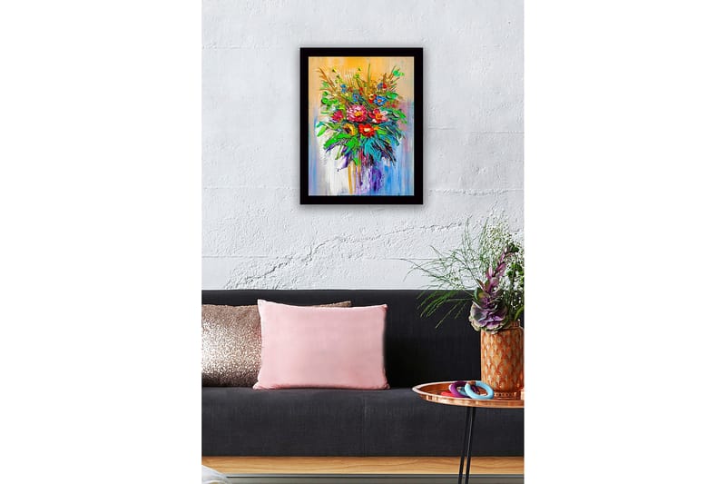 Inramad Canvastavla i trä - 41x56 cm - Färgrik bukett av blommor - Grön / Röd / Blå - Inredning & dekor - Tavlor & konst