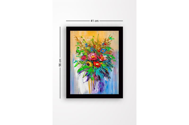 Inramad Canvastavla i trä - 41x56 cm - Färgrik bukett av blommor - Grön / Röd / Blå - Inredning & dekor - Tavlor & konst