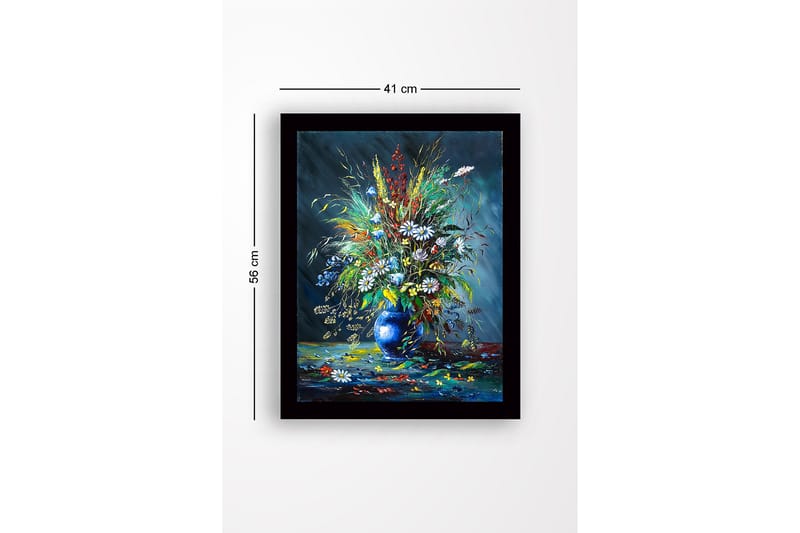 Inramad Canvastavla i trä - 41x56 cm - Färgrik bukett av blommor i en blå vas - Blå / Grön / Vit - Inredning & dekor - Tavlor & konst