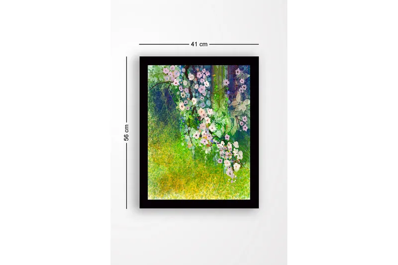 Inramad Canvastavla i trä - 41x56 cm - Färgrik bukett av blommor i en grönskande miljö - Grön / Rosa / Vit - Inredning & dekor - Tavlor & konst