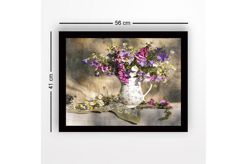 Inramad Canvastavla i trä - 41x56 cm - Färgrik bukett av blommor i en keramikkanna - Lila / Vit / Gul - Inredning & dekor - Tavlor & konst