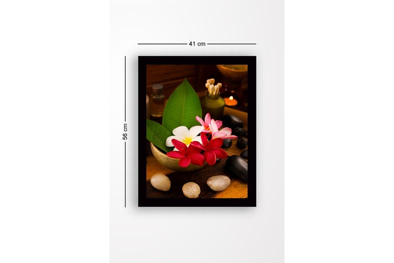 Inramad Canvastavla i trä - 41x56 cm - Färgrik bukett av blommor i en skål - Röd / Vit / Grön - Inredning & dekor - Tavlor & konst