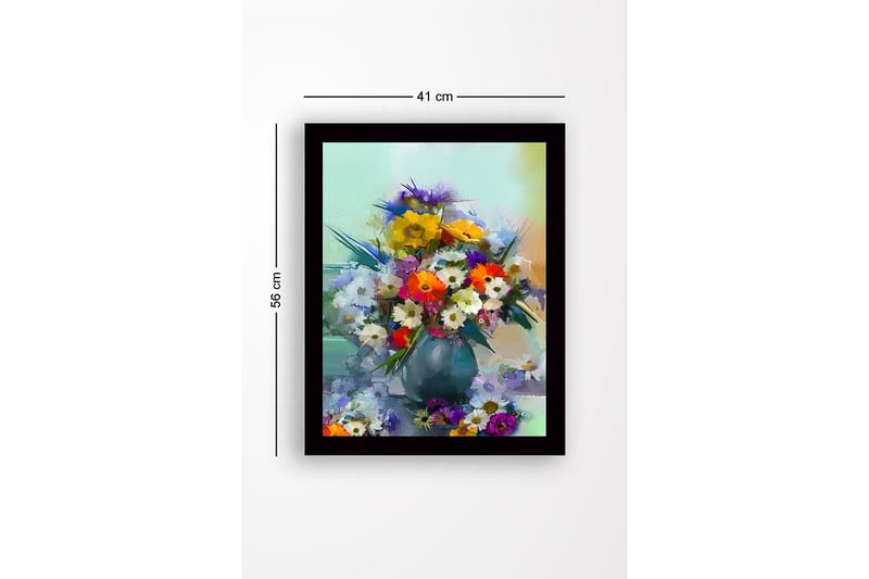 Inramad Canvastavla i trä - 41x56 cm - Färgrik bukett av blommor i en vas - Gul / Grön / Lila - Inredning & dekor - Tavlor & konst