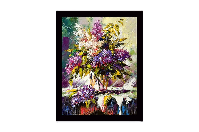 Inramad Canvastavla i trä - 41x56 cm - Färgrik bukett av blommor i en vas - Lila / Grön / Vit - Inredning & dekor - Tavlor & konst