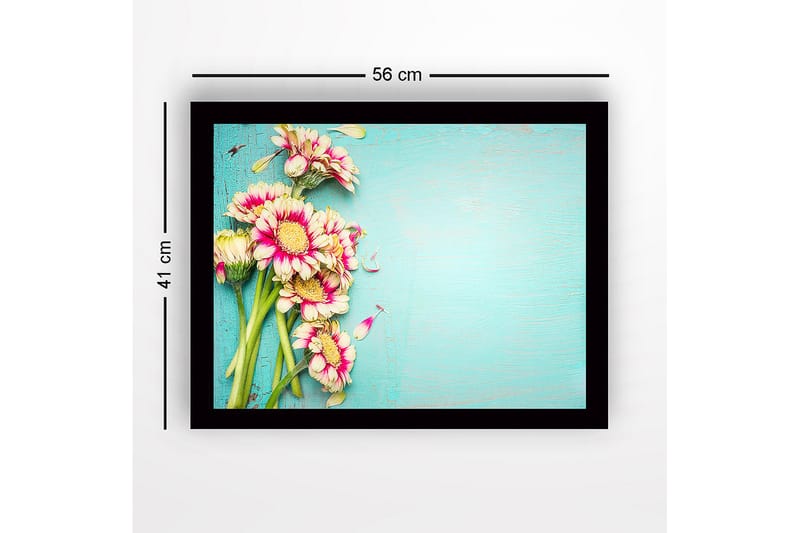 Inramad Canvastavla i trä - 41x56 cm - Färgrik bukett av blommor med rosa och vita kronblad - Rosa / Vit / Grön - Inredning & dekor - Tavlor & konst