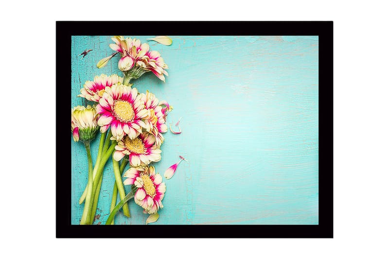 Inramad Canvastavla i trä - 41x56 cm - Färgrik bukett av blommor med rosa och vita kronblad - Rosa / Vit / Grön - Inredning & dekor - Tavlor & konst
