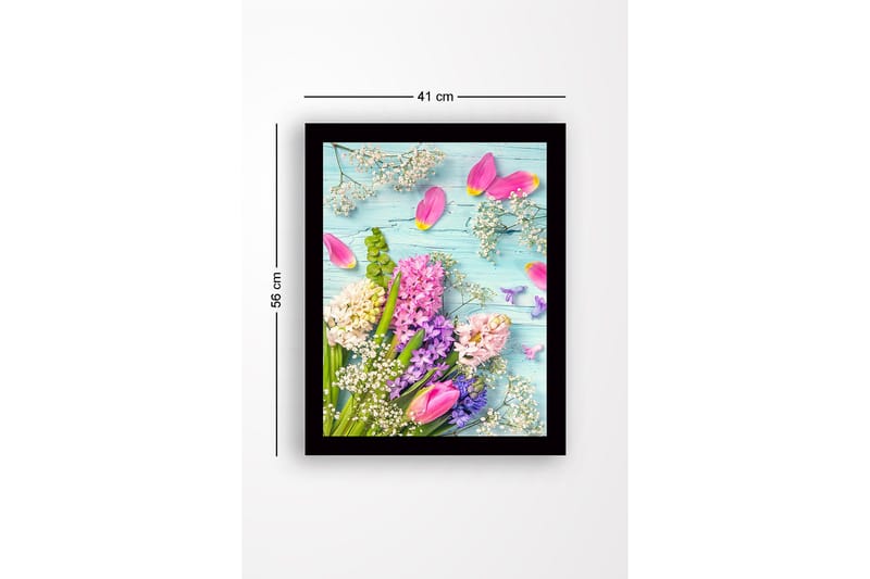 Inramad Canvastavla i trä - 41x56 cm - Färgrik bukett av blommor med tulpaner och hyacinter - Rosa / Lila / Vit - Inredning & dekor - Tavlor & konst