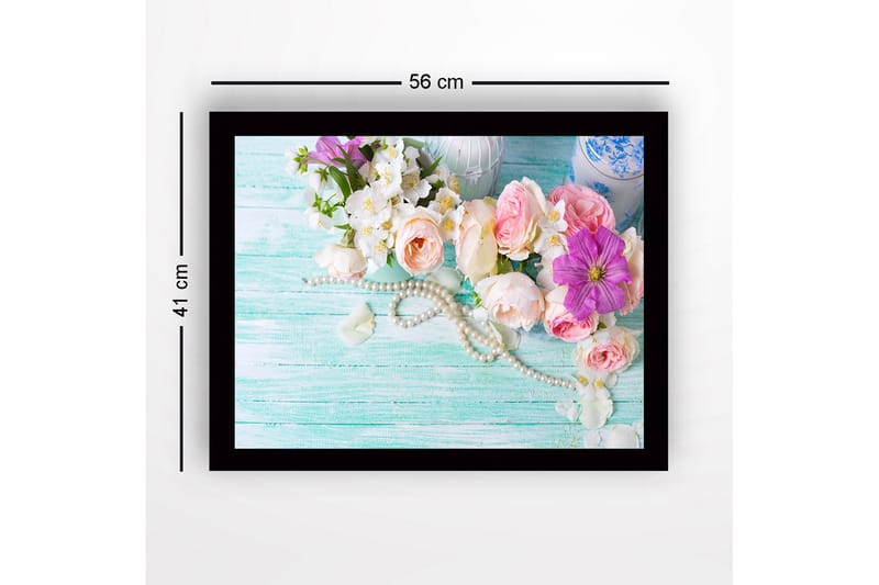 Inramad Canvastavla i trä - 41x56 cm - Färgrik bukett av blommor med pärlor - Rosa / Vit / Lila - Inredning & dekor - Tavlor & konst