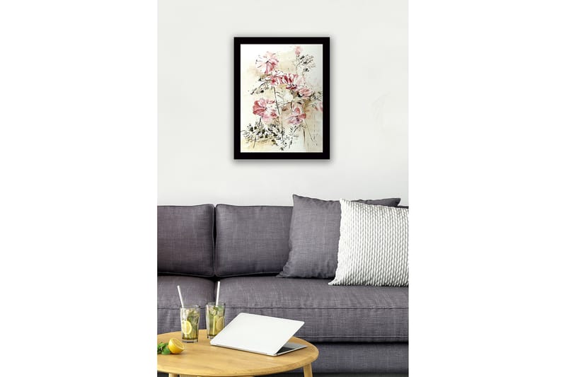 Inramad Canvastavla i trä - 41x56 cm - Färgrik bukett av blommor - Rosa / Grön / Beige - Inredning & dekor - Tavlor & konst
