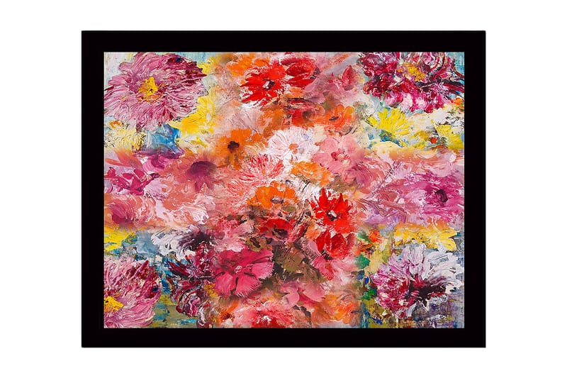 Inramad Canvastavla i trä - 41x56 cm - Färgrik bukett av blommor - Rosa / Röd / Gul - Inredning & dekor - Tavlor & konst