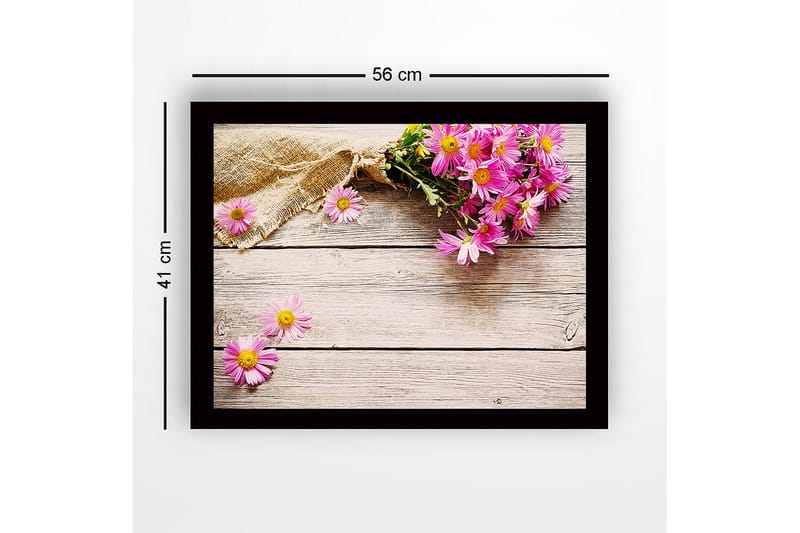 Inramad Canvastavla i trä - 41x56 cm - Färgrik bukett av blommor på en träyta - Rosa / Gult / Brunt - Inredning & dekor - Tavlor & konst