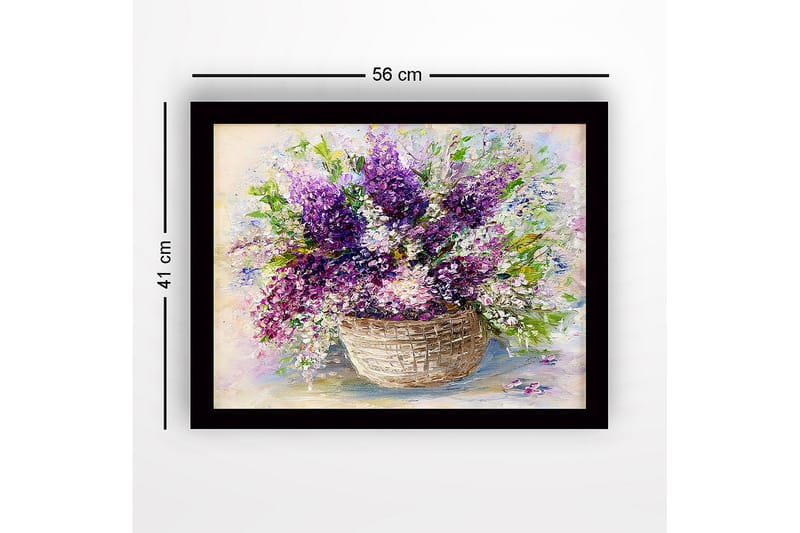 Inramad Canvastavla i trä - 41x56 cm - Färgrik bukett av liljor i en korg - Lila / Grön / Vit - Inredning & dekor - Tavlor & konst