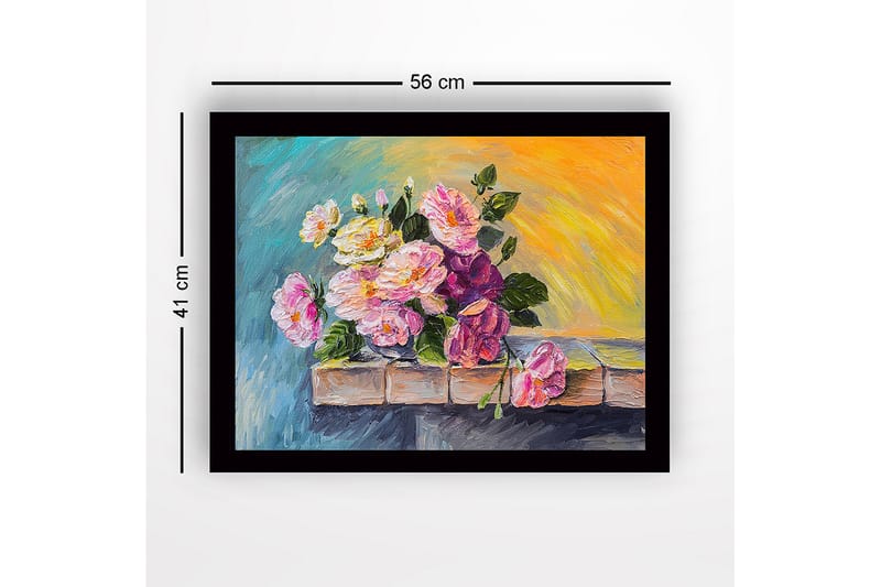 Inramad Canvastavla i trä - 41x56 cm - Färgrik bukett av rosor i olika nyanser - Rosa / Grön / Gul - Inredning & dekor - Tavlor & konst
