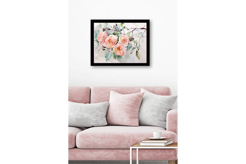 Inramad Canvastavla i trä - 41x56 cm - Färgrik bukett av rosor - Ljusrosa / Grön / Mörkgrön - Inredning & dekor - Tavlor & konst