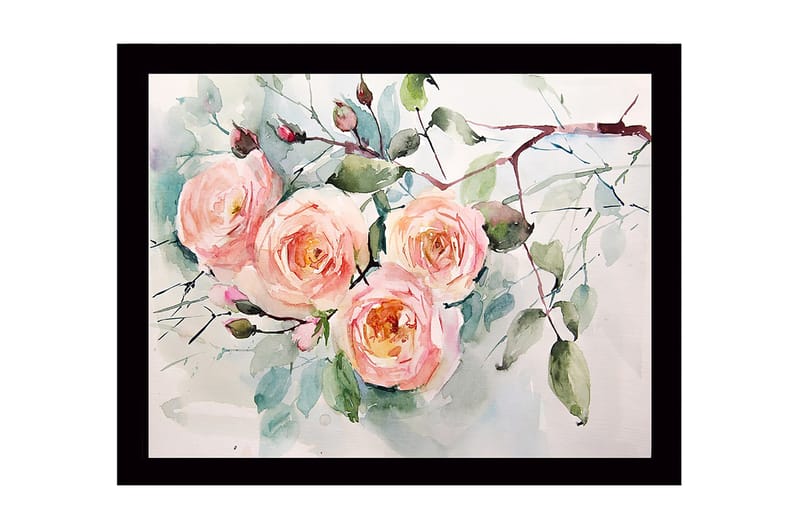 Inramad Canvastavla i trä - 41x56 cm - Färgrik bukett av rosor - Ljusrosa / Grön / Mörkgrön - Inredning & dekor - Tavlor & konst