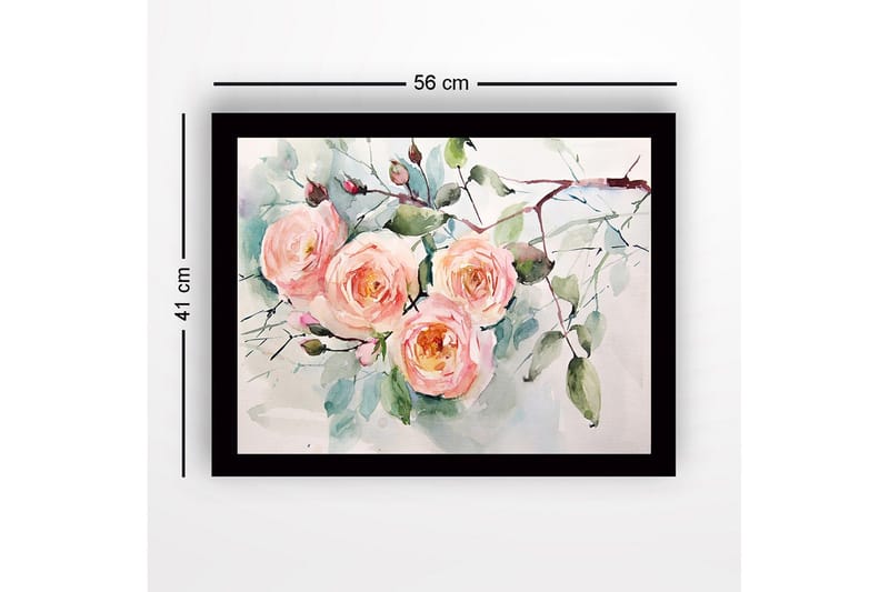Inramad Canvastavla i trä - 41x56 cm - Färgrik bukett av rosor - Ljusrosa / Grön / Mörkgrön - Inredning & dekor - Tavlor & konst