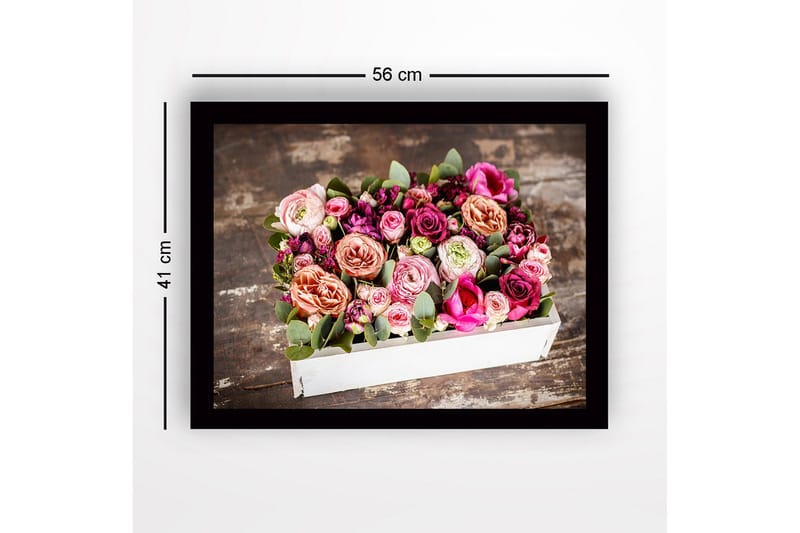 Inramad Canvastavla i trä - 41x56 cm - Färgrik bukett av rosor och gröna blad - Rosa / Lila / Grön - Inredning & dekor - Tavlor & konst